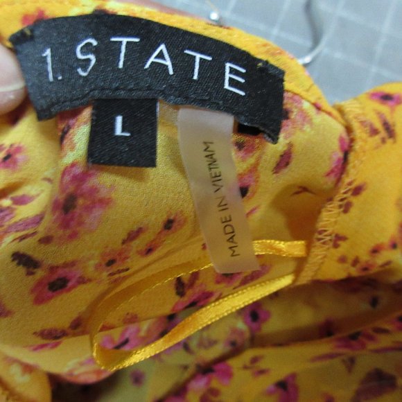 1.STATE size L Orange and Hot pink floral sheer top with banded bottom - Picture 15 of 15